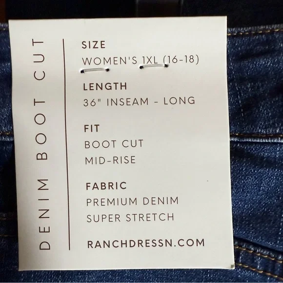 Ranch Dress'n by Fallon Taylor Adios Pantalones Bootcut Jeans 1XL 16/18 Long NWT